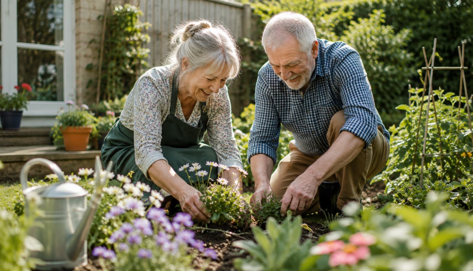 An older couple gardening together, supported by YourCare24